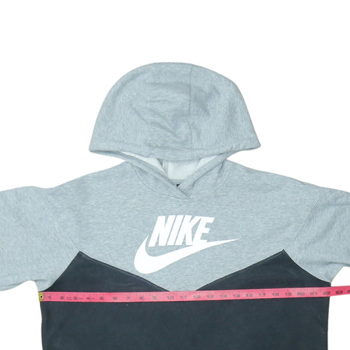 Nike Womens Grey Black Pullover Hoodie Size M Colourblock Logo Sweatshirt