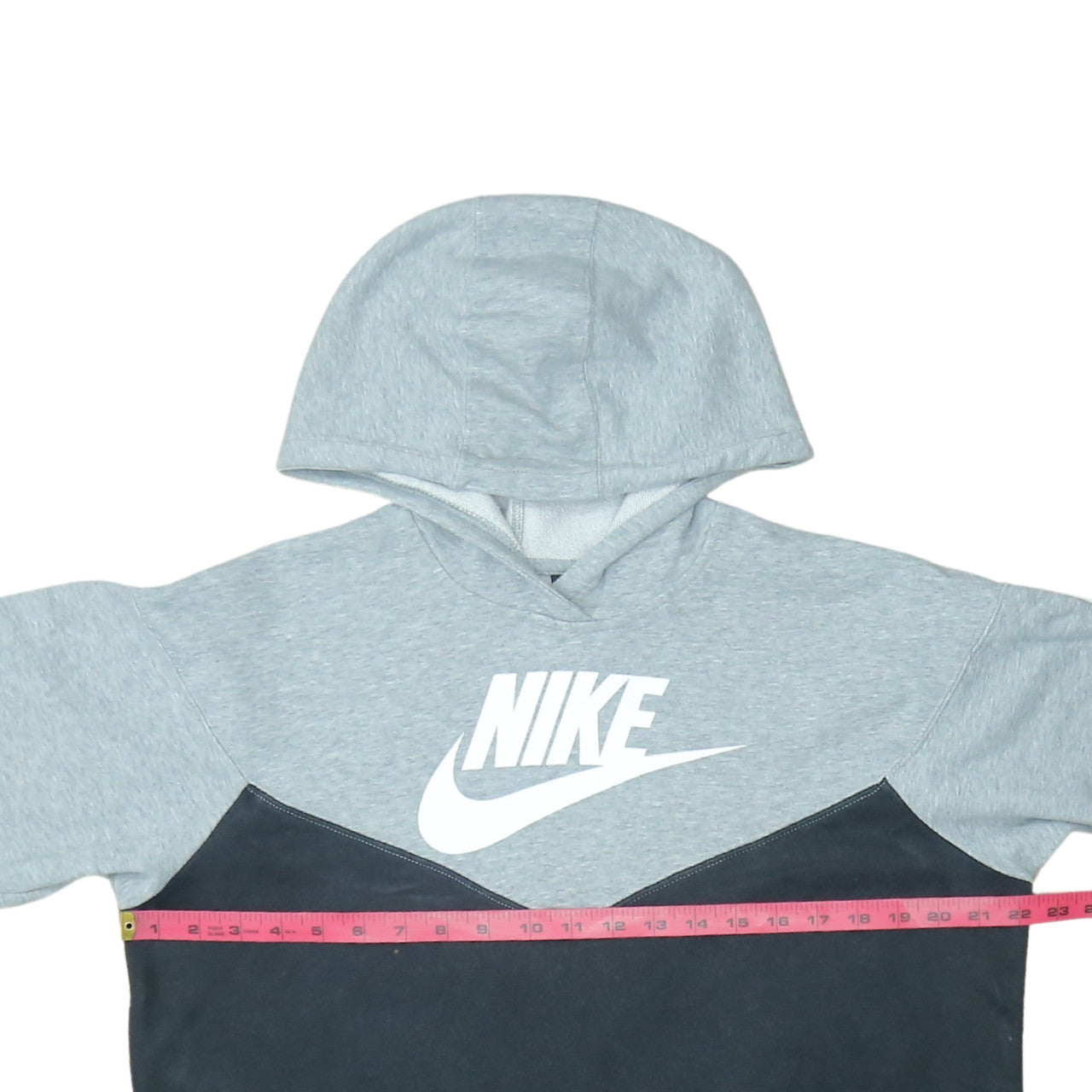 Nike Womens Grey Black Pullover Hoodie Size M Colourblock Logo Sweatshirt