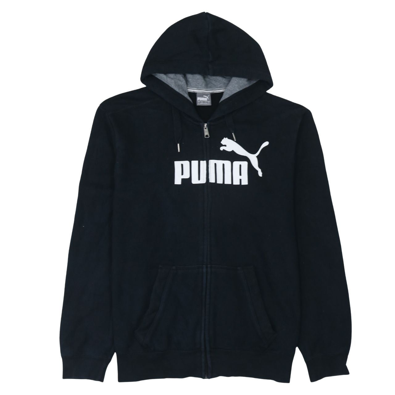 Puma Men’s Black Full Zip Hoodie L Logo Sports Fleece