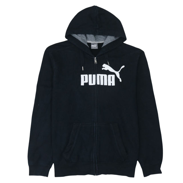 Puma Men’s Black Full Zip Hoodie L Logo Sports Fleece
