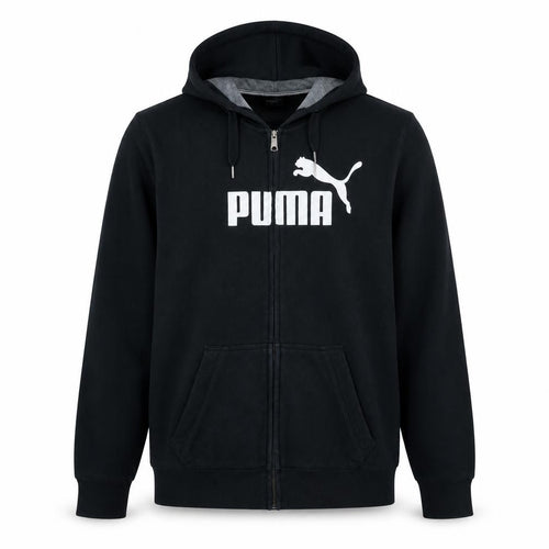 Puma Men’s Black Full Zip Hoodie L Logo Sports Fleece