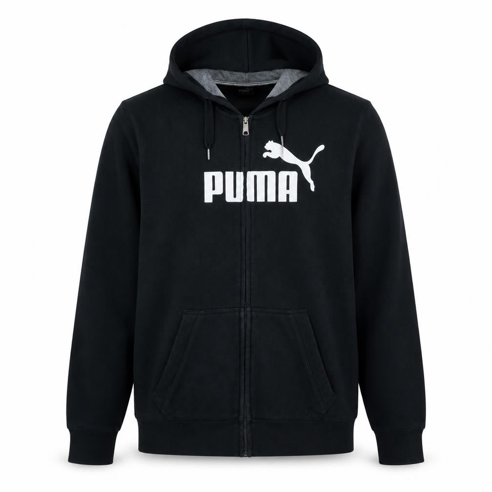 Puma Men’s Black Full Zip Hoodie L Logo Sports Fleece