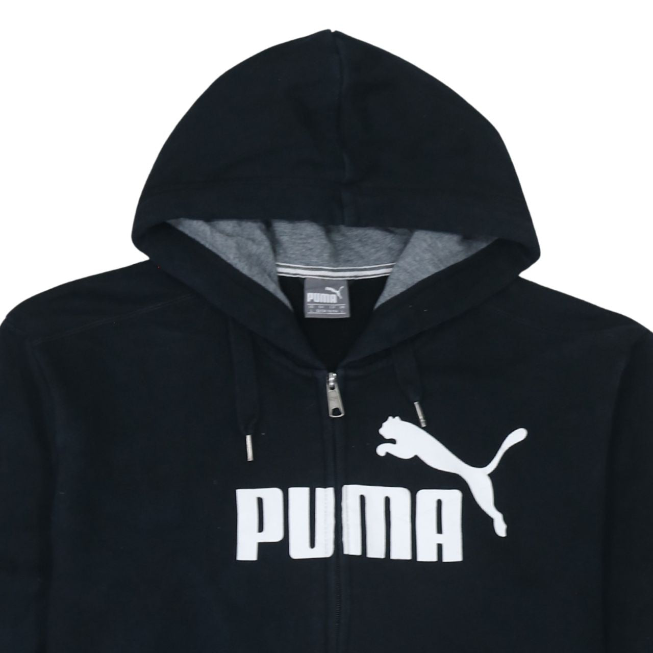 Puma Men’s Black Full Zip Hoodie L Logo Sports Fleece