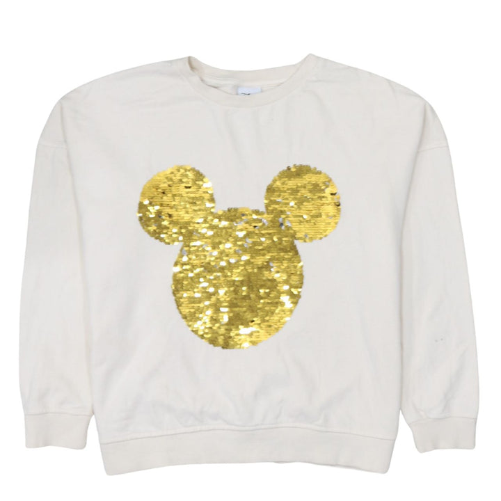 Disney Women White Sequin Mickey Sweatshirt Size 14 Pullover