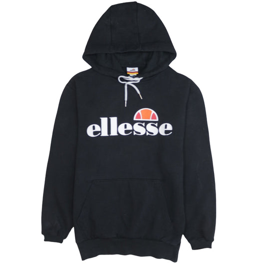 Ellesse Womens Black Pullover Hoodie Size 10 Cotton Blend Logo Sweatshirt