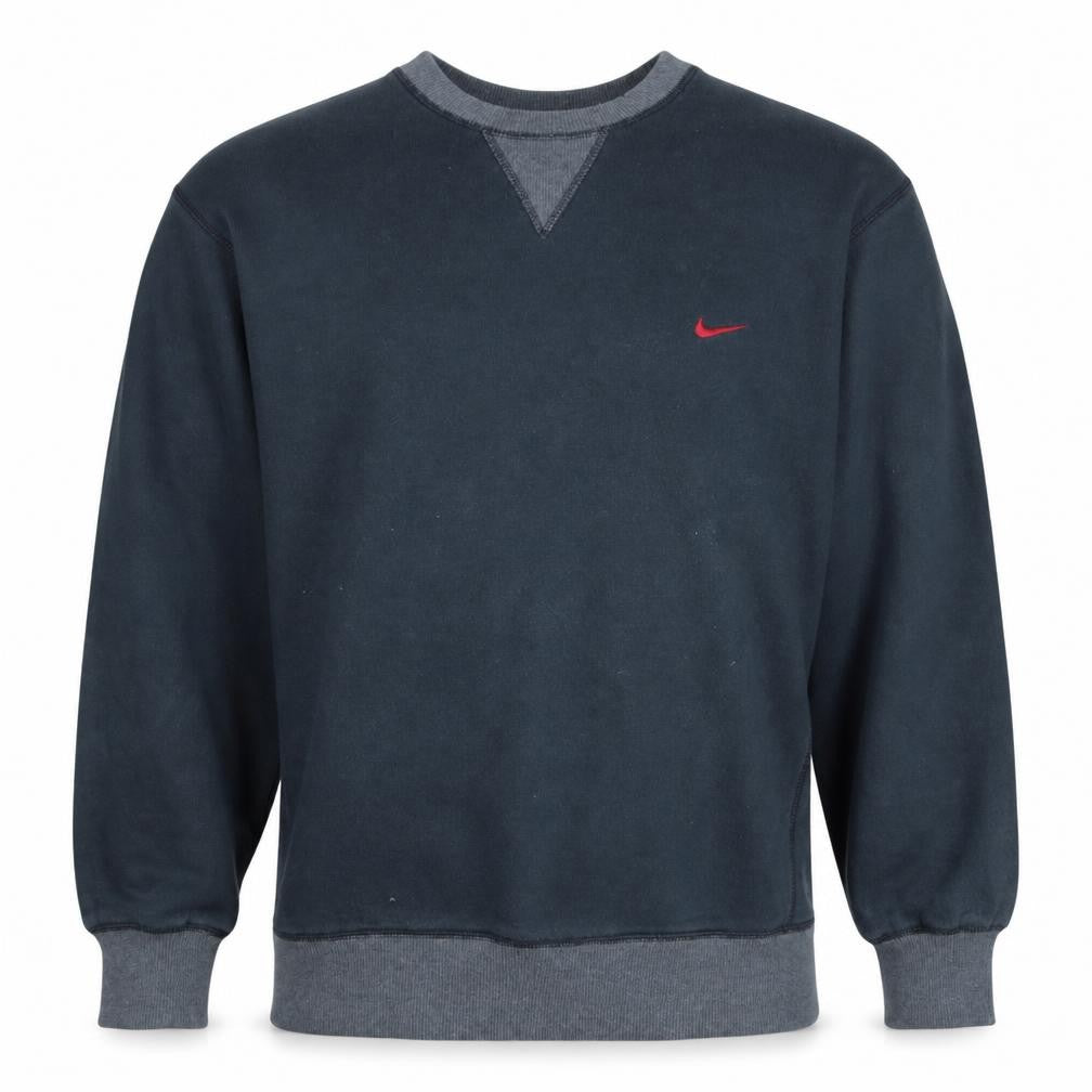 Front view of Nike Men's Blue Crew Neck Pullover Sweatshirt, size M, Regular Fit