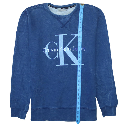 Calvin Klein Jeans Men's Blue Logo Crew Neck Sweatshirt Size S