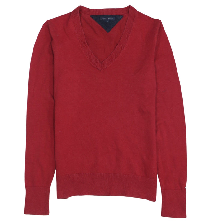 Tommy Hilfiger Men's Red V-Neck Cotton Blend Jumper Size M