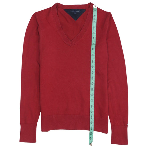 Tommy Hilfiger Men's Red V-Neck Cotton Blend Jumper Size M