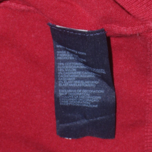 Tommy Hilfiger Men's Red V-Neck Cotton Blend Jumper Size M