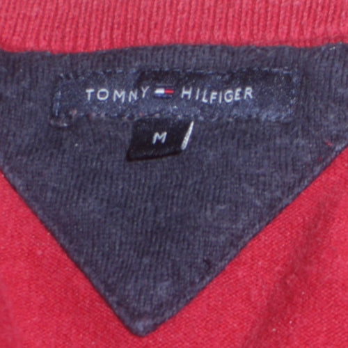 Tommy Hilfiger Men's Red V-Neck Cotton Blend Jumper Size M