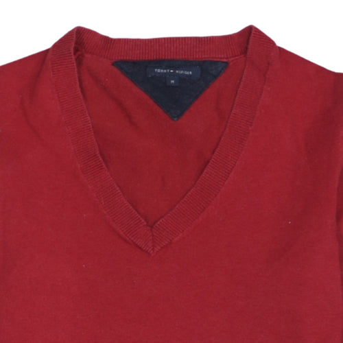 Tommy Hilfiger Men's Red V-Neck Cotton Blend Jumper Size M