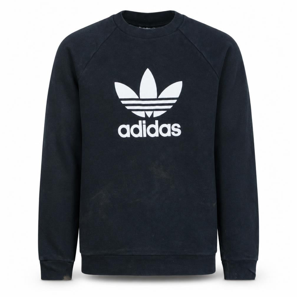 Front view of Adidas Men's Black Crew Neck Logo Sweatshirt, size S