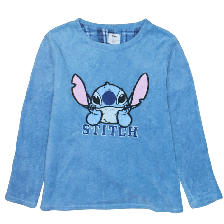 Disney Women Blue Stitch Fleece Long Sleeve Nightshirt L