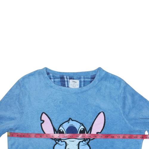 Disney Women Blue Stitch Fleece Long Sleeve Nightshirt L