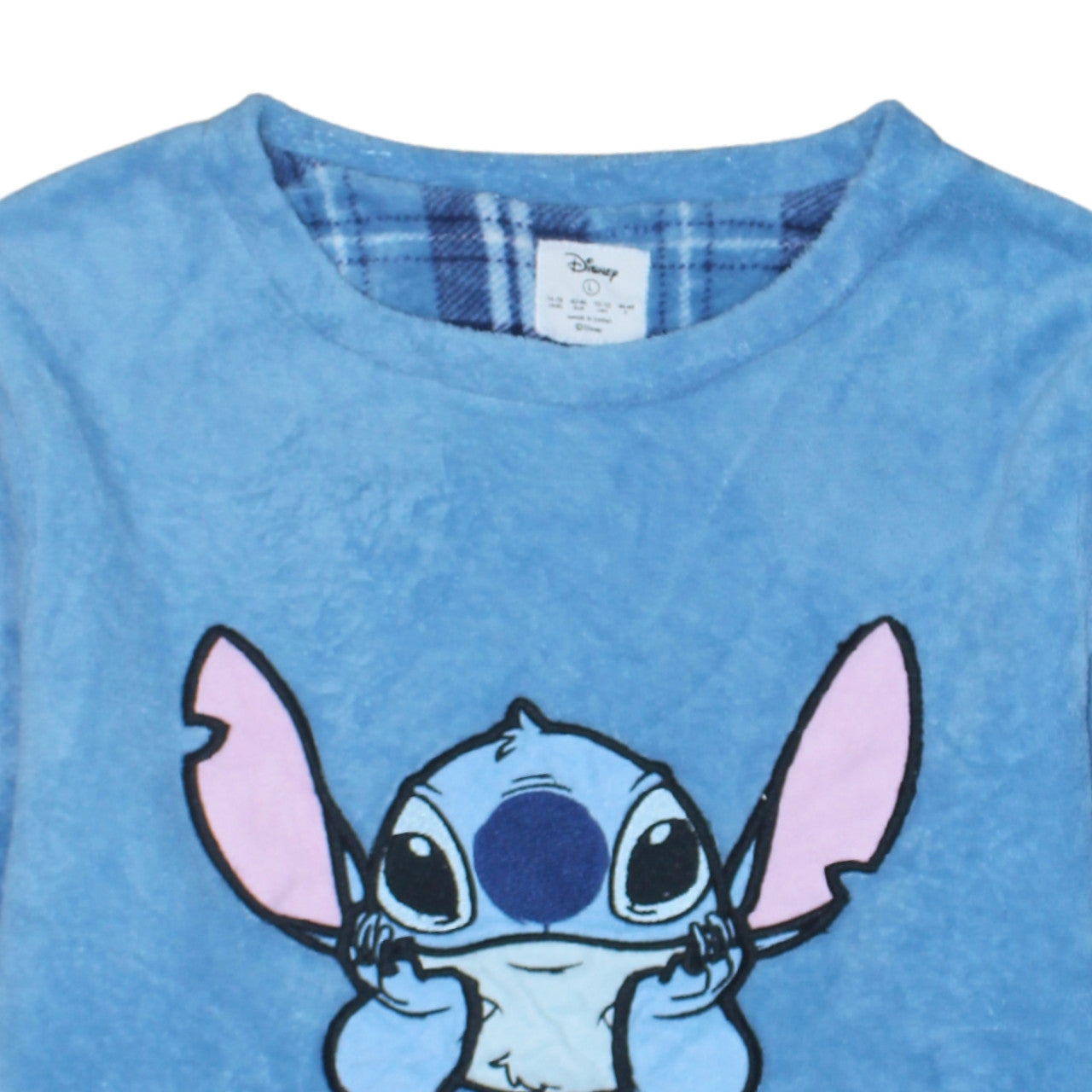 Disney Women Blue Stitch Fleece Long Sleeve Nightshirt L