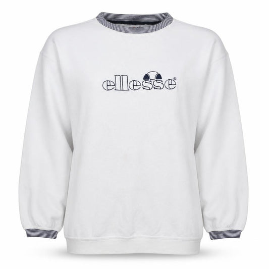 Front view of Ellesse Women White Logo Crew Neck Pullover Sweatshirt UK 14