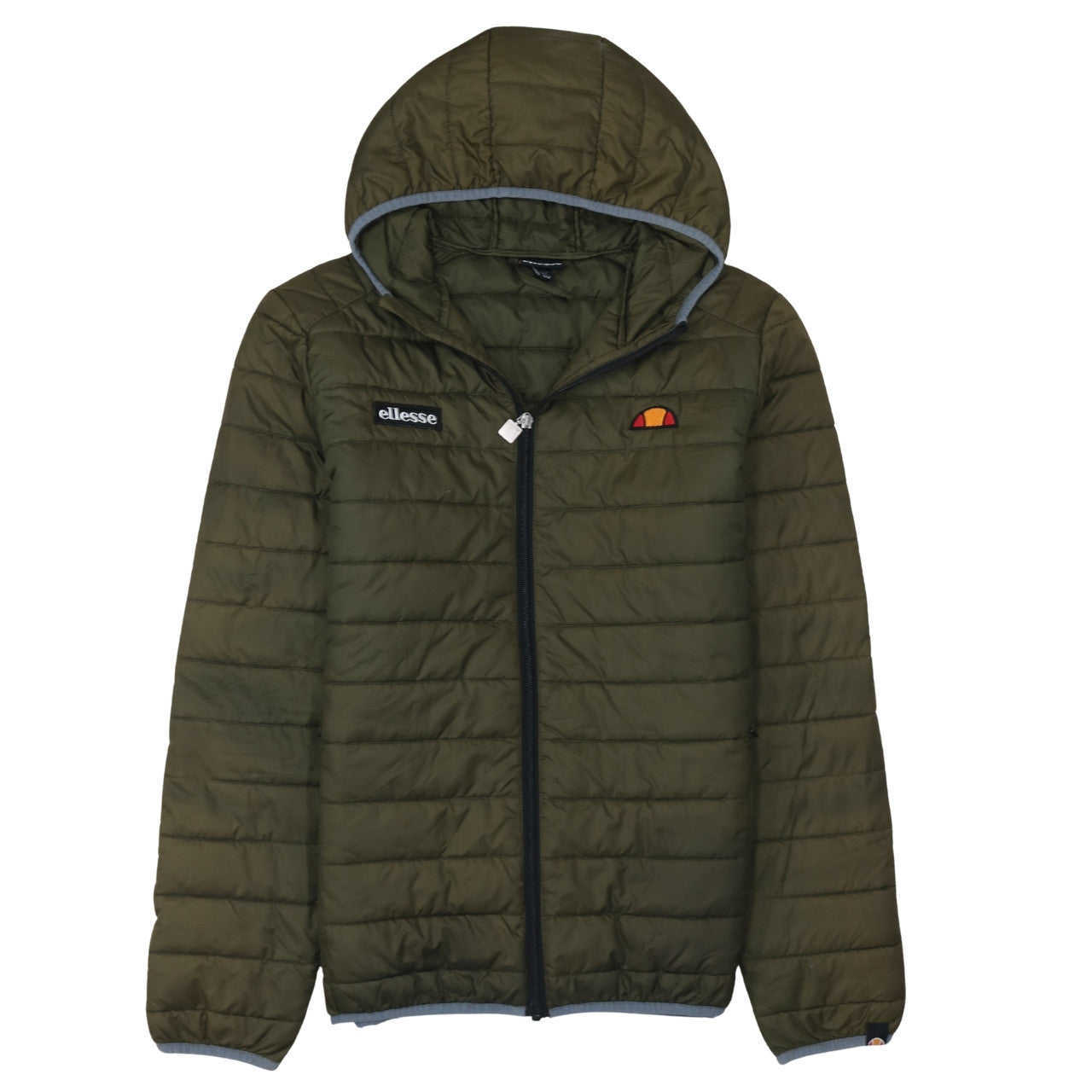 Ellesse Mens Green Puffer Jacket L Hooded Quilted Full Zip Casual