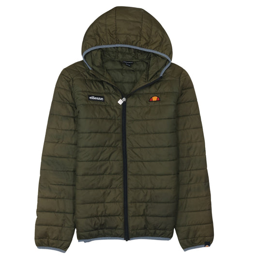 Ellesse Mens Green Puffer Jacket L Hooded Quilted Full Zip Casual