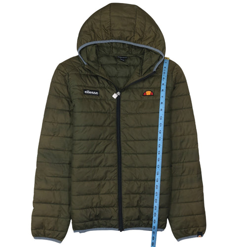 Ellesse Mens Green Puffer Jacket L Hooded Quilted Full Zip Casual