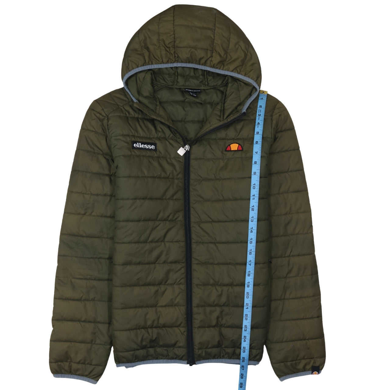 Ellesse Mens Green Puffer Jacket L Hooded Quilted Full Zip Casual