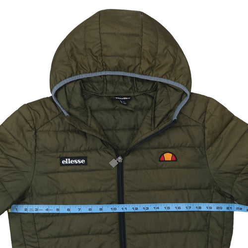 Ellesse Mens Green Puffer Jacket L Hooded Quilted Full Zip Casual