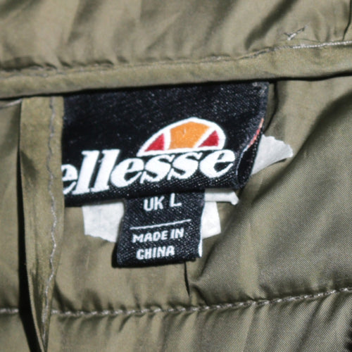 Ellesse Mens Green Puffer Jacket L Hooded Quilted Full Zip Casual