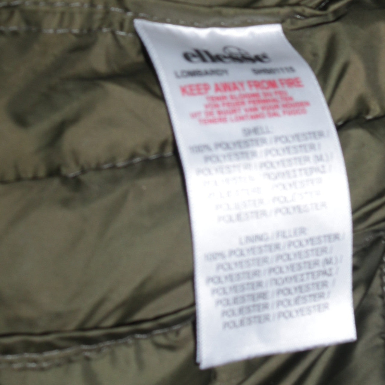 Ellesse Mens Green Puffer Jacket L Hooded Quilted Full Zip Casual