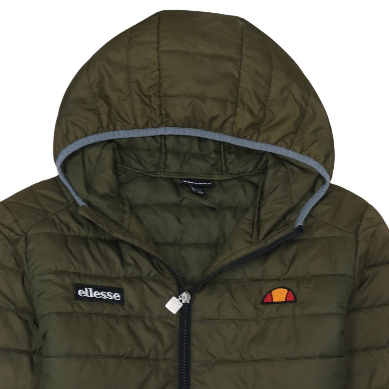 Ellesse Mens Green Puffer Jacket L Hooded Quilted Full Zip Casual