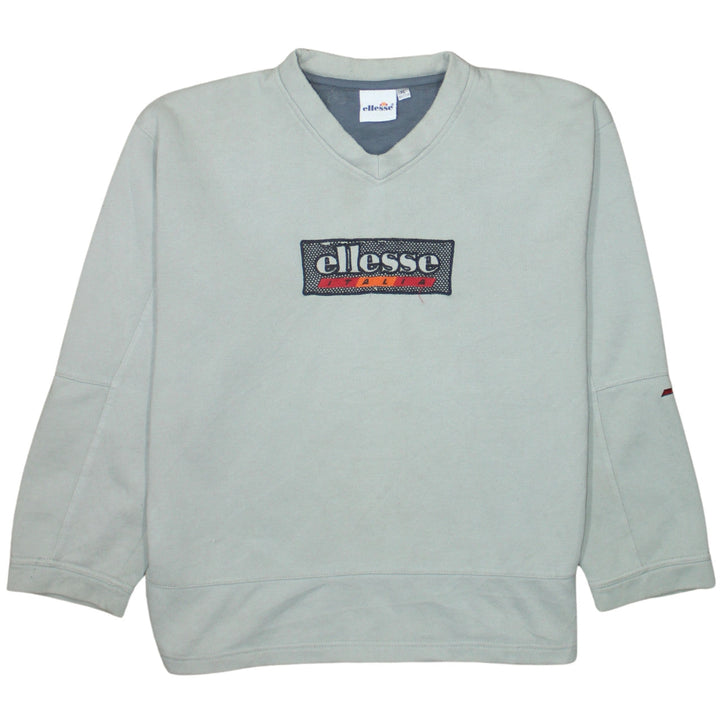 Ellesse Mens Grey XL Pullover Sweatshirt V-Neck Retro Logo Top
