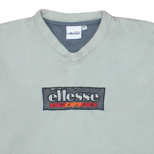 Ellesse Mens Grey XL Pullover Sweatshirt V-Neck Retro Logo Top