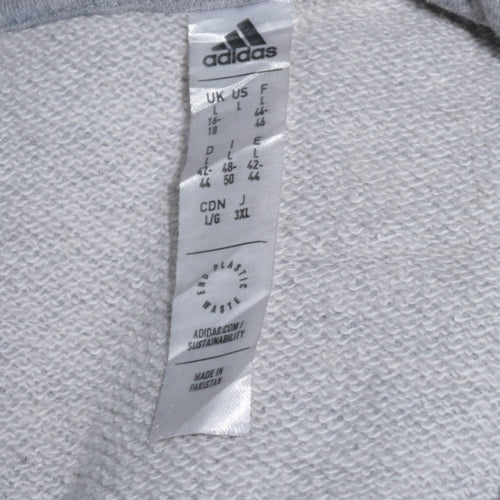 Adidas Womens Grey Full Zip Hoodie Size L 16-18 Hooded Sweatshirt