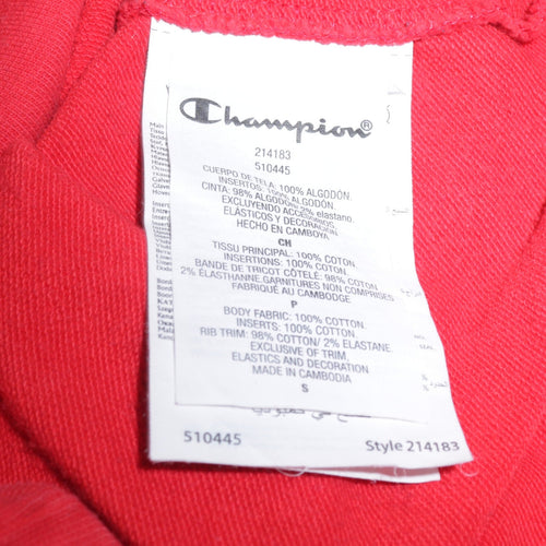 Champion Men's Red Small Pullover Hoodie with Logo Detail
