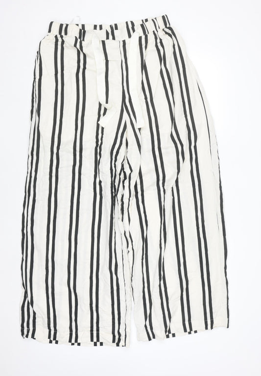 Next Women’s Black White Striped Wide-Leg Drawstring Trousers Size 14