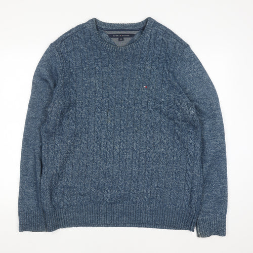 Tommy Hilfiger Men's Blue Cable-Knit Cotton Jumper Size L