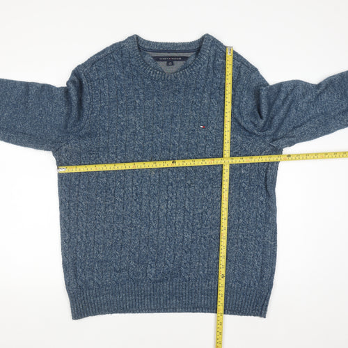Tommy Hilfiger Men's Blue Cable-Knit Cotton Jumper Size L