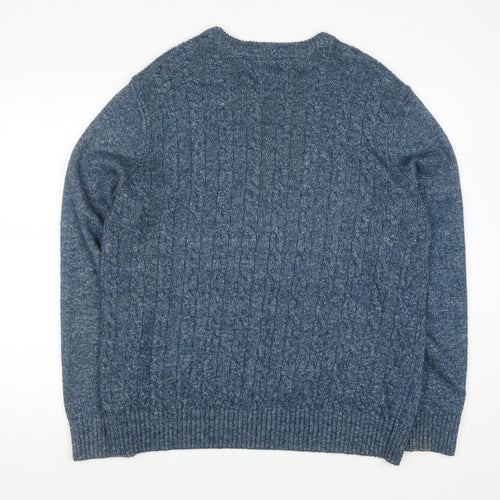 Tommy Hilfiger Men's Blue Cable-Knit Cotton Jumper Size L