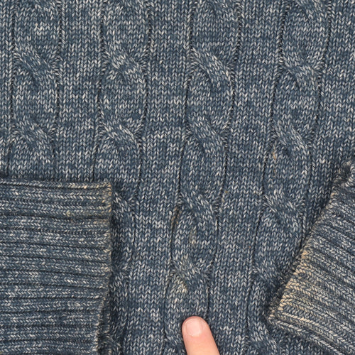 Tommy Hilfiger Men's Blue Cable-Knit Cotton Jumper Size L
