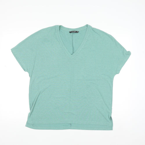Dunnes Womens Green V-Neck Short Sleeve Basic Stretch T-Shirt Size 12