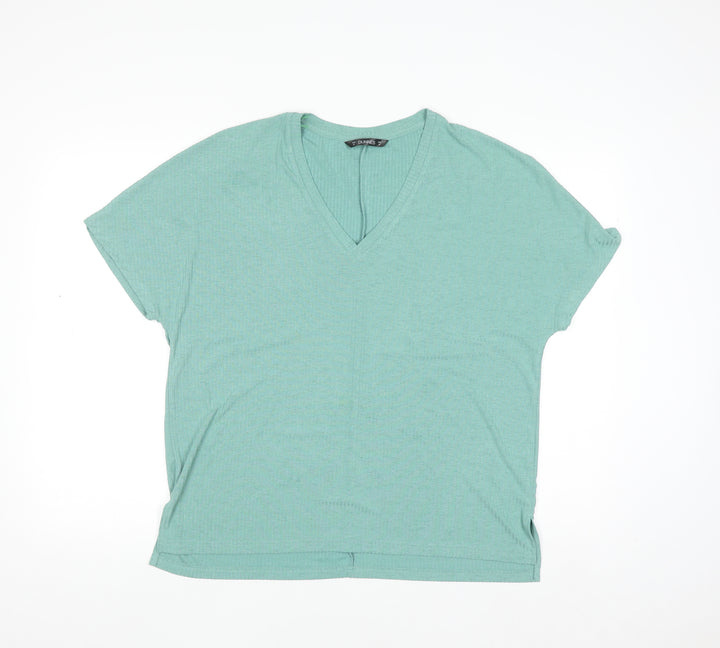 Dunnes Womens Green V-Neck Short Sleeve Basic Stretch T-Shirt Size 12