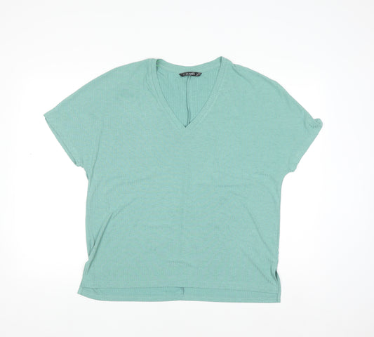 Dunnes Womens Green V-Neck Short Sleeve Basic Stretch T-Shirt Size 12