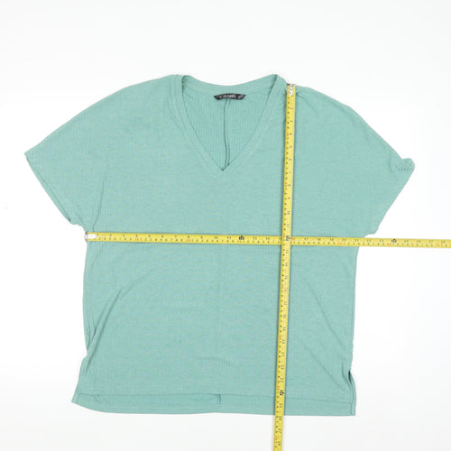 Dunnes Womens Green V-Neck Short Sleeve Basic Stretch T-Shirt Size 12