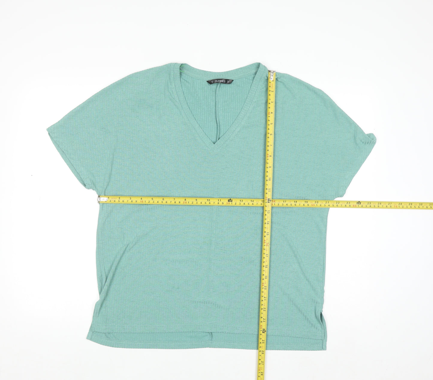 Dunnes Womens Green V-Neck Short Sleeve Basic Stretch T-Shirt Size 12
