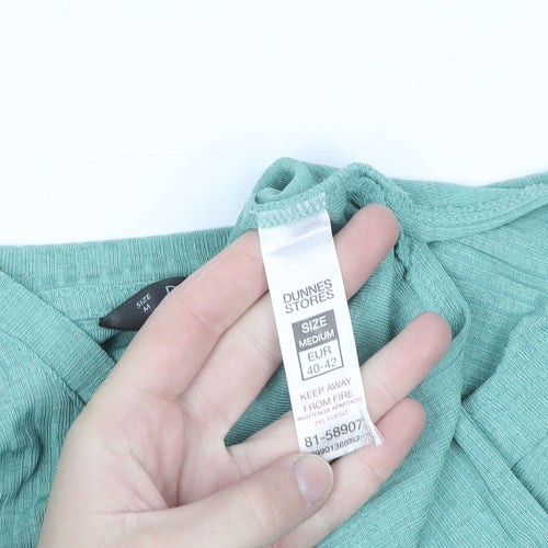 Dunnes Womens Green V-Neck Short Sleeve Basic Stretch T-Shirt Size 12