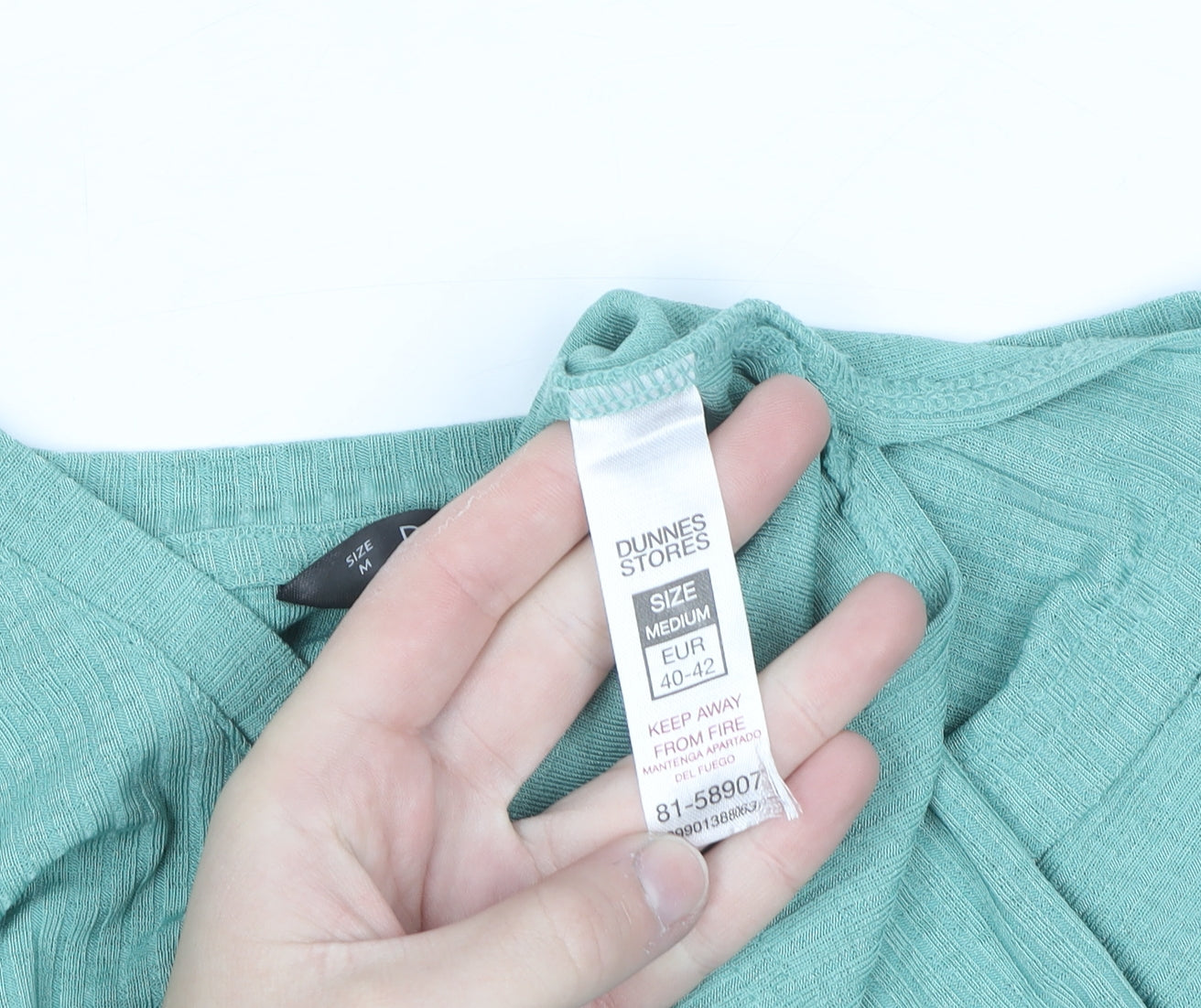 Dunnes Womens Green V-Neck Short Sleeve Basic Stretch T-Shirt Size 12