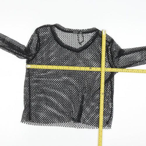 Bershka Women Black Mesh Cropped Long Sleeve T-Shirt Size 12
