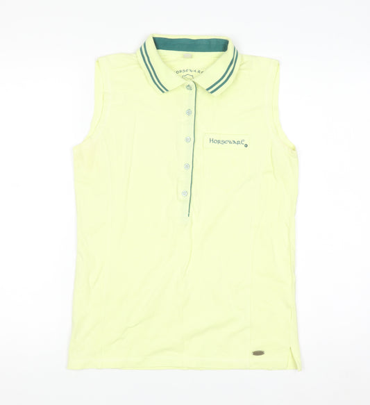 Horseware Womens Yellow Sleeveless Polo Shirt UK 12 Classic Fit