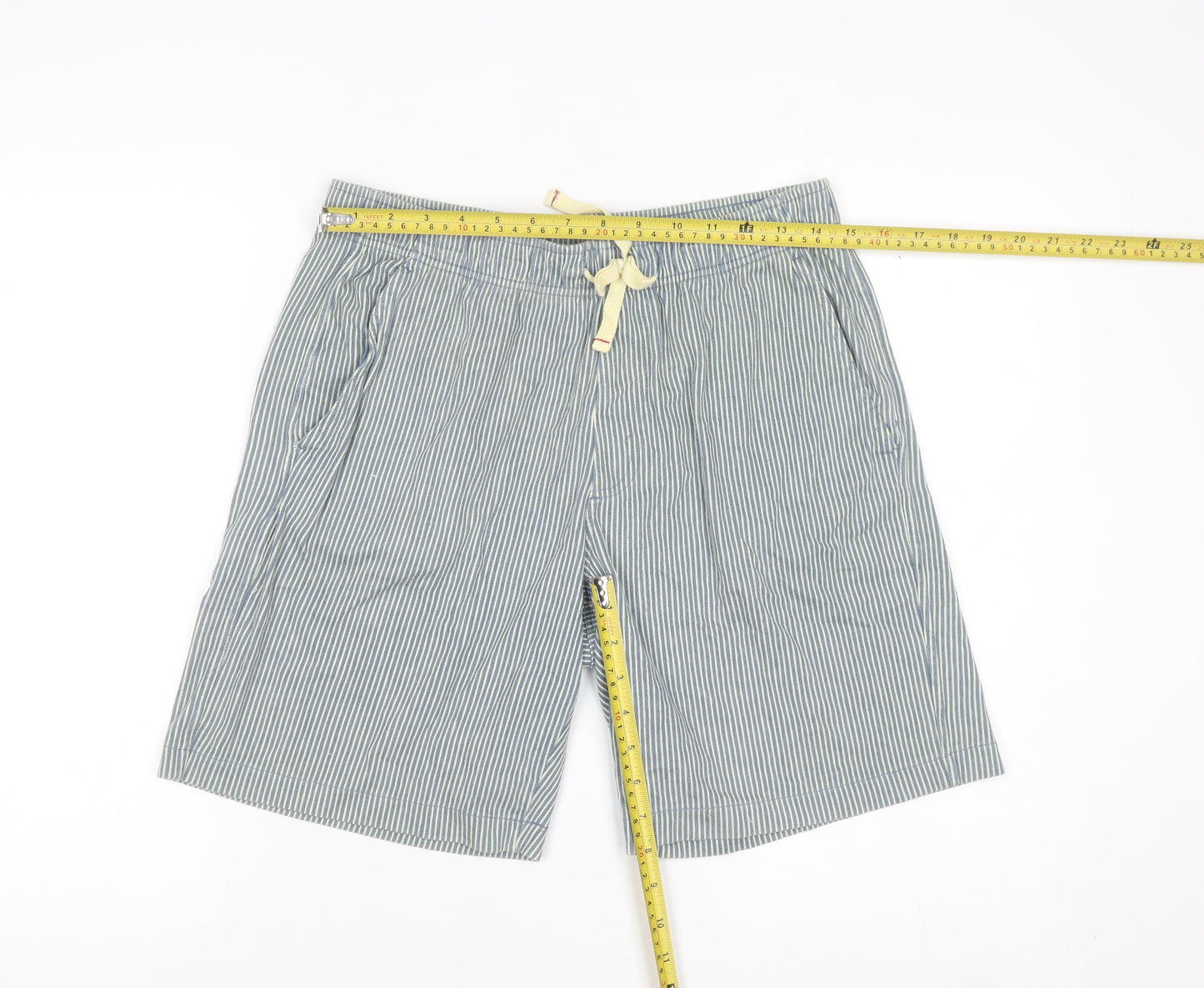 Uniqlo Boys Blue Striped Cotton Twill Drawstring Shorts 11-12 Years
