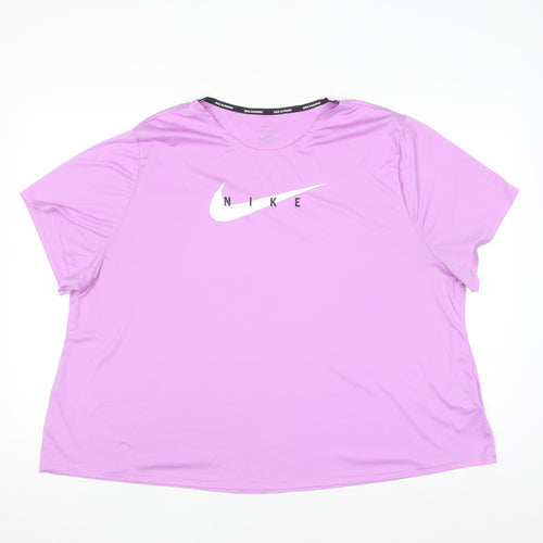 Nike Women Pink Dri-FIT Running T-Shirt 2XL Polyester Short Sleeve