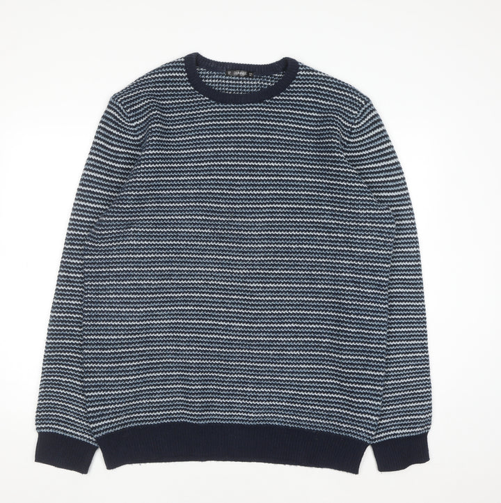 Dunnes Stores Men’s Blue Striped Crew Neck Pullover Jumper 2XL